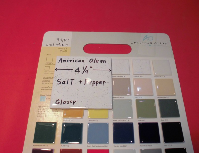 1 pc. Salt + Pepper Glossy Ceramic Tile by American Olean 4-1/4" New Stock, Mint gallery