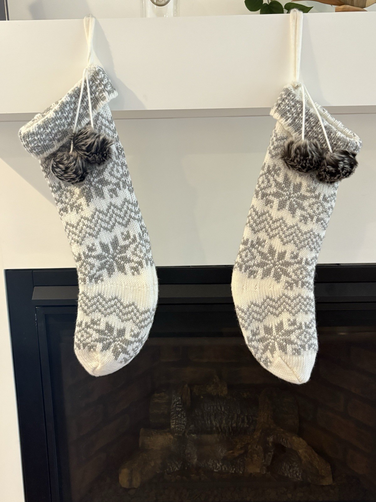 Cute Matching White And Grey Stockings With Faux Fur Pom Poms gallery