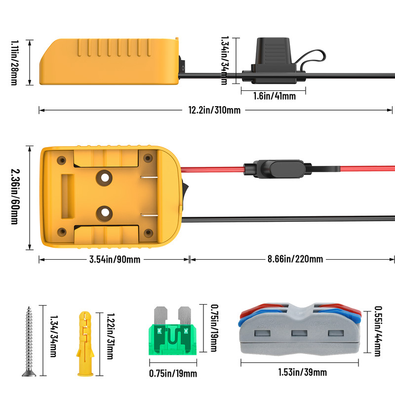 Power Wheel Adapter with Switch Compatible with Dewalt 20V Battery Holder Dock gallery