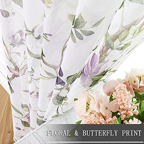 Floral Sheer Curtain Valance Cherry Flower 54"W x 16"L (Pack of 1) Purple gallery