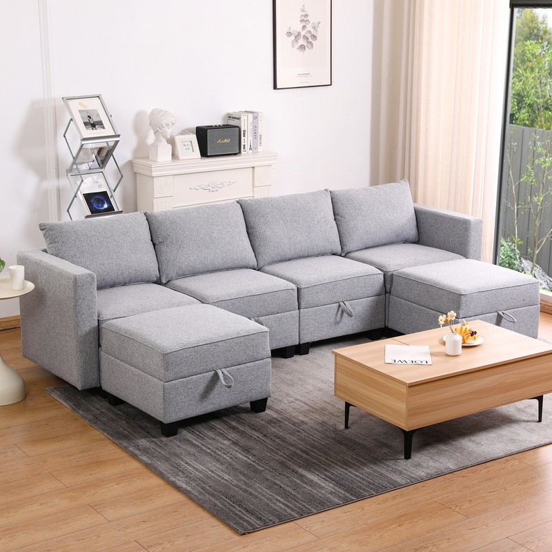 Convertible Modular Sectional Sofa Couch with Storage Seat U Shaped 4-Seat Sof gallery