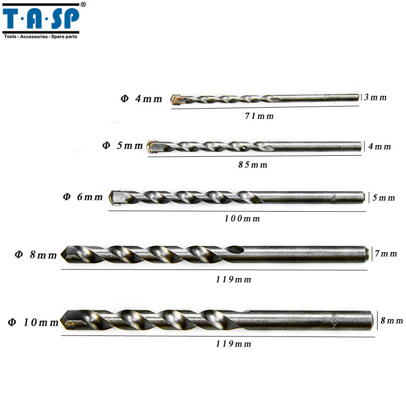 5pack Masonry Drill Bits 4 5 6 8 10 mm YG8 for Drilling Concrete Brick gallery