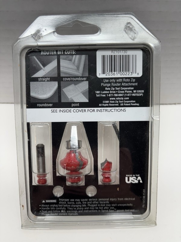 Rotozip Roto Zip 1/4” Shank Bits Starter Pack For Plunge Router Attachment gallery