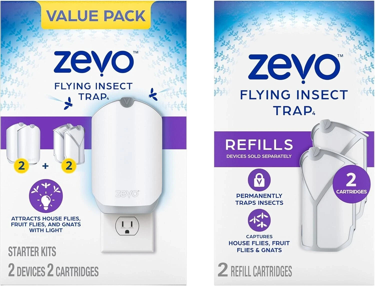 Zevo Flying Insect Trap (2 Plug-in Bases + 4 Cartridges) Featuring Blue UV Light gallery