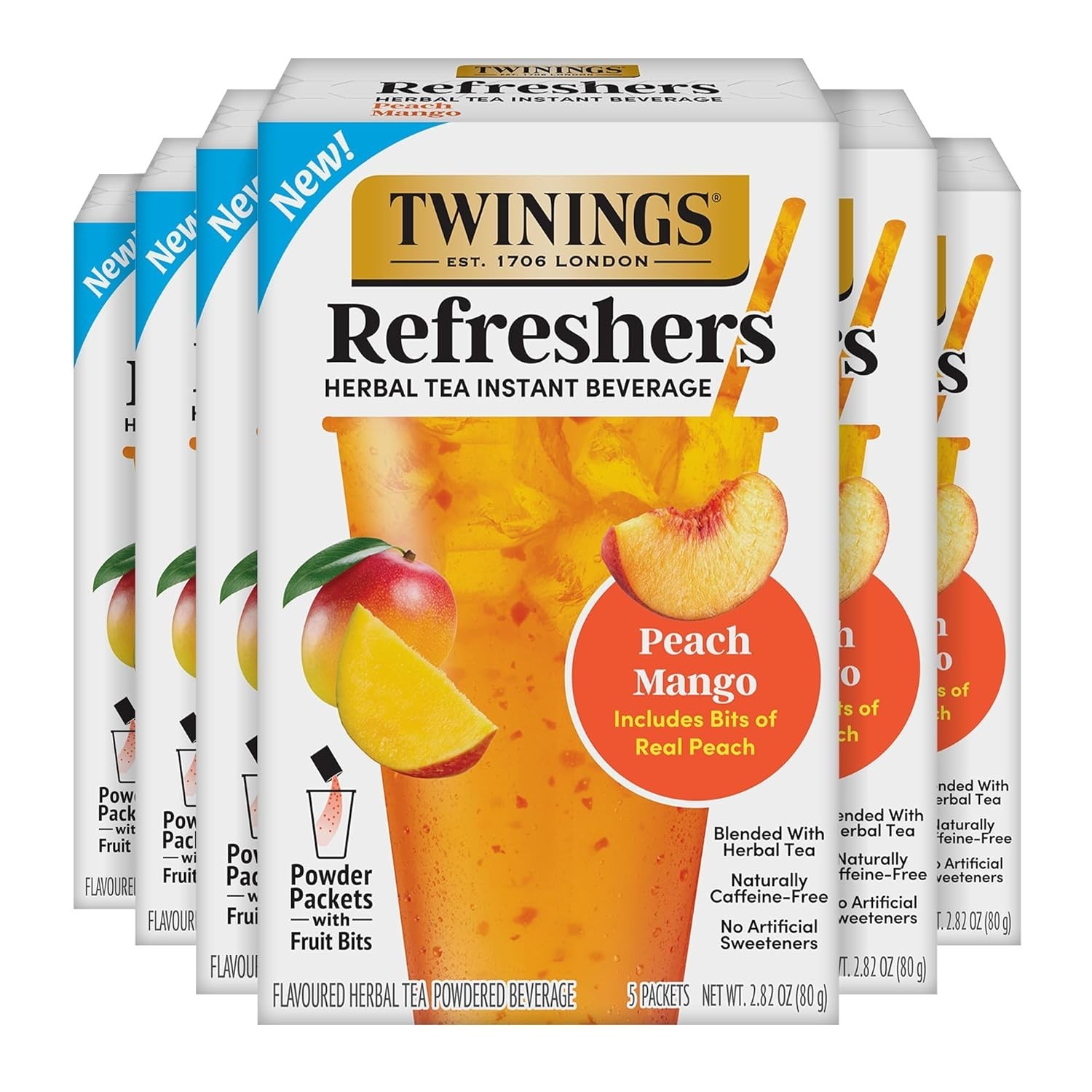 NEW Twinings Peach Mango Refreshers, Herbal Tea Instant Beverage 5 Count (Pack 6 gallery