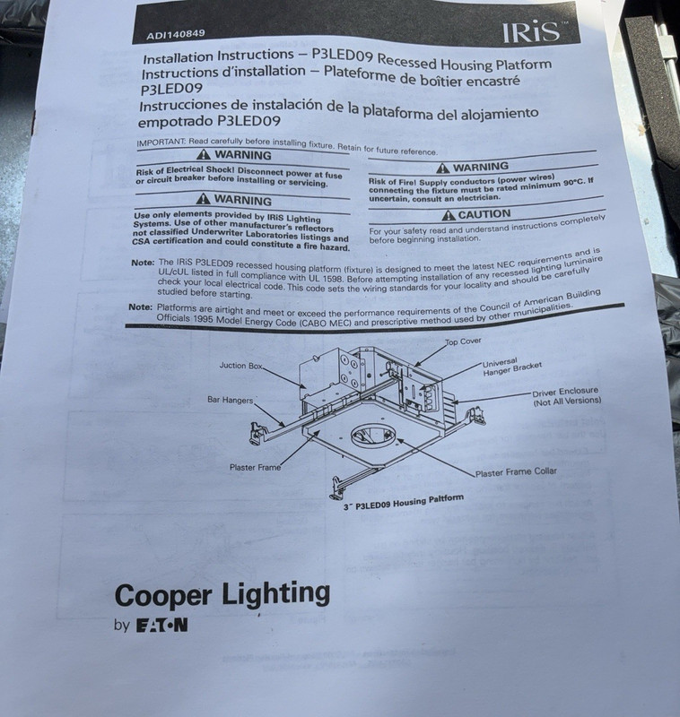 Cooper Lighting Iris P3LED09927E 3" Airtight Line Voltage Housing 120V gallery