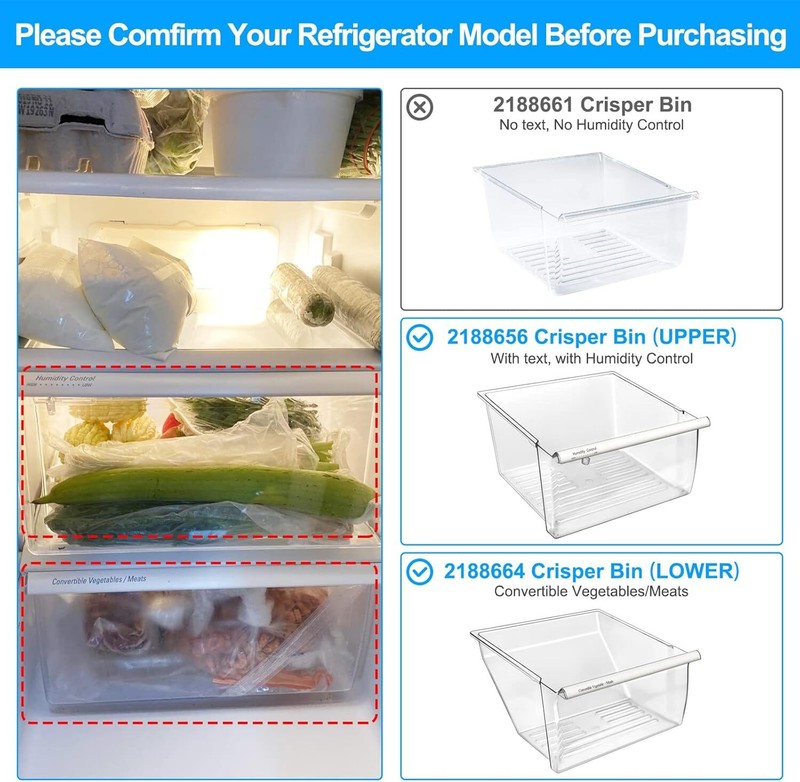 2 Pack 2188656 Fridge Crisper Drawer Humidity Control Bin 2188664 for Whirlpool gallery
