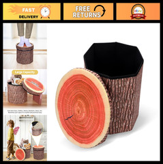 Multifunctional Round Storage Ottoman Cube, Tree Stump Stool, Foldable Toy Box,