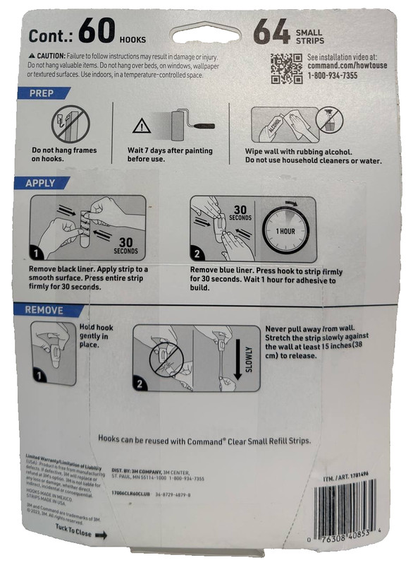 Command Damage-Free Hanging Mini Hooks, Holds 0.5 lb, INDOOR, 60 Hooks 64 Strips gallery