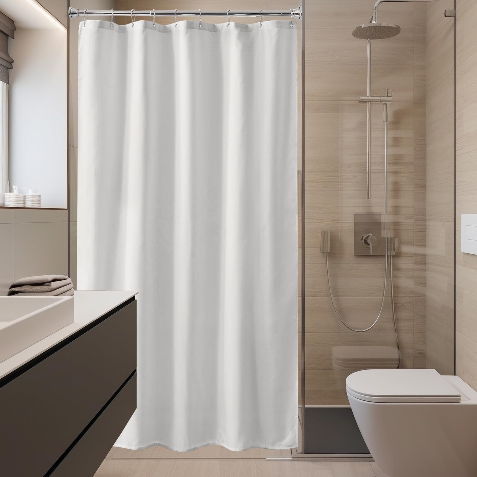 Washable Waterproof Shower Curtain Liner, 54x78 Inches, 9 Grommets, White gallery
