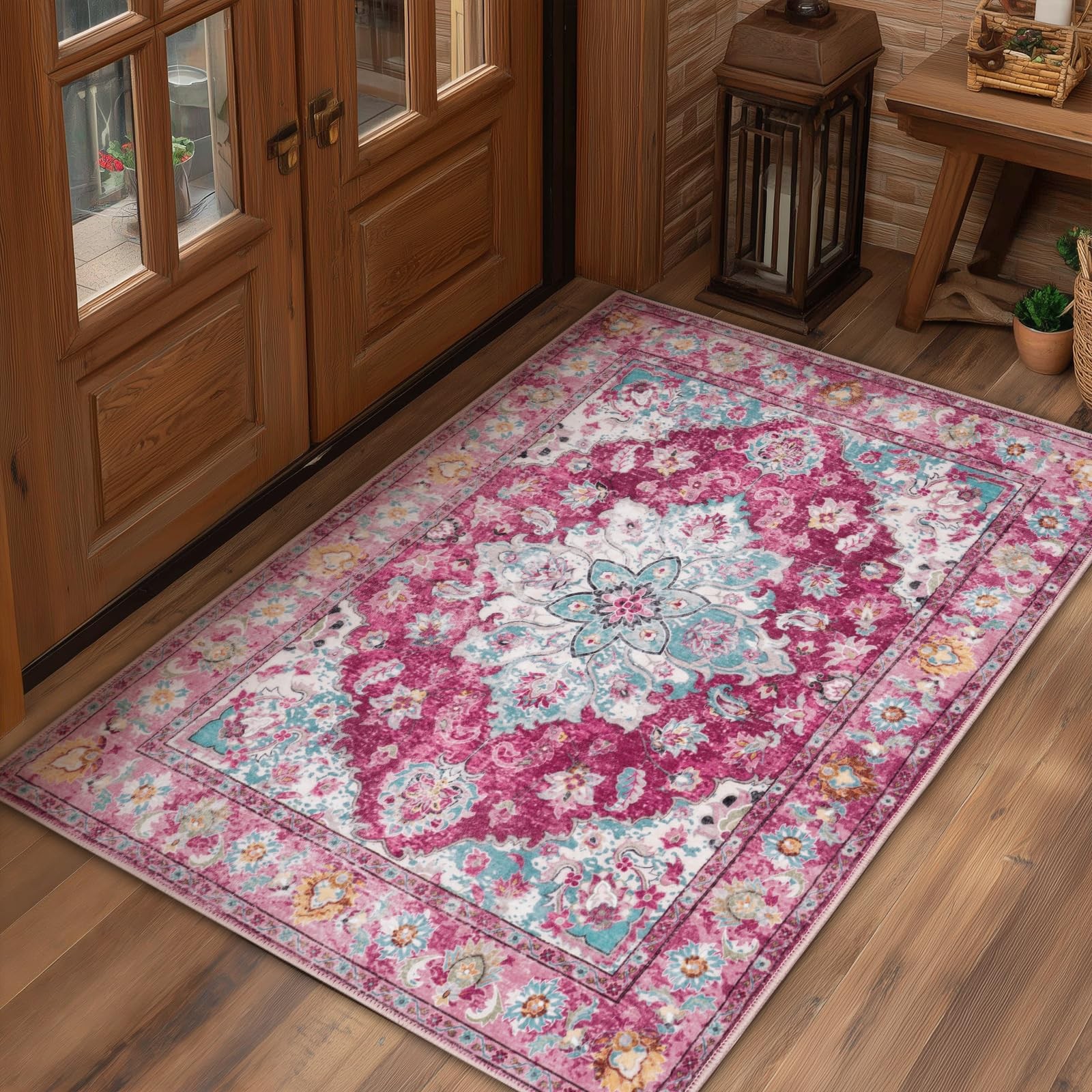 2x3 Machine Washable Area Rug for Entryway, Small Boho Neutral Rug for Front ... gallery
