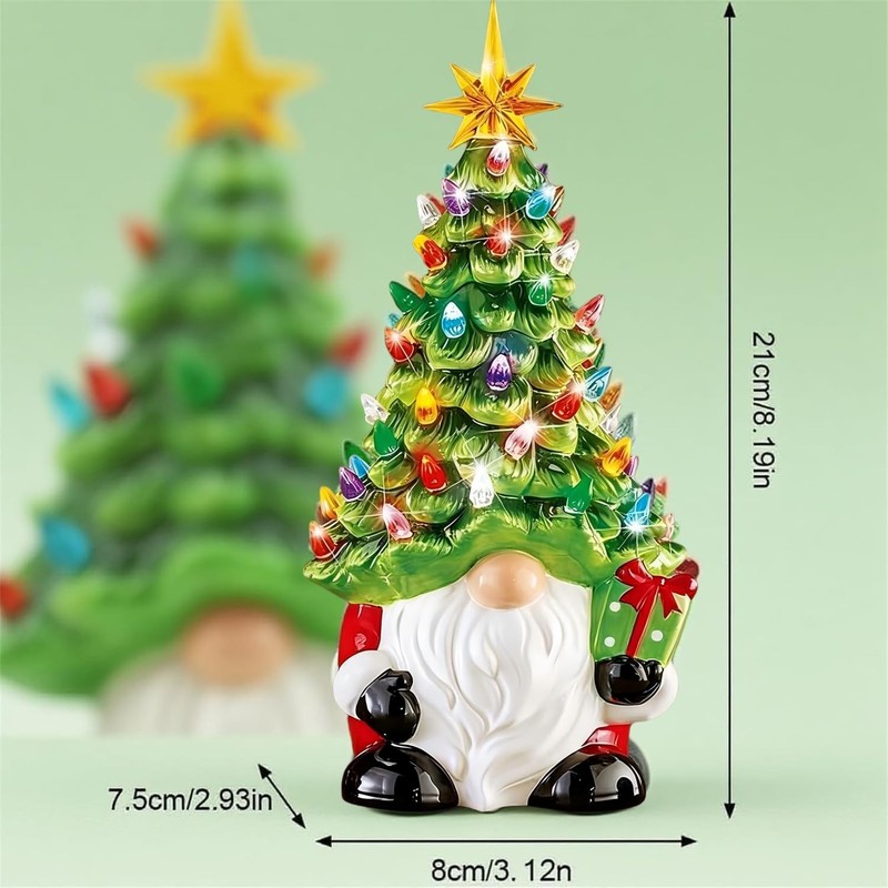 Lighted Christmas Gnome Tree, 8 Inch Faceless Old Man Ceramic Decor with Mult... gallery