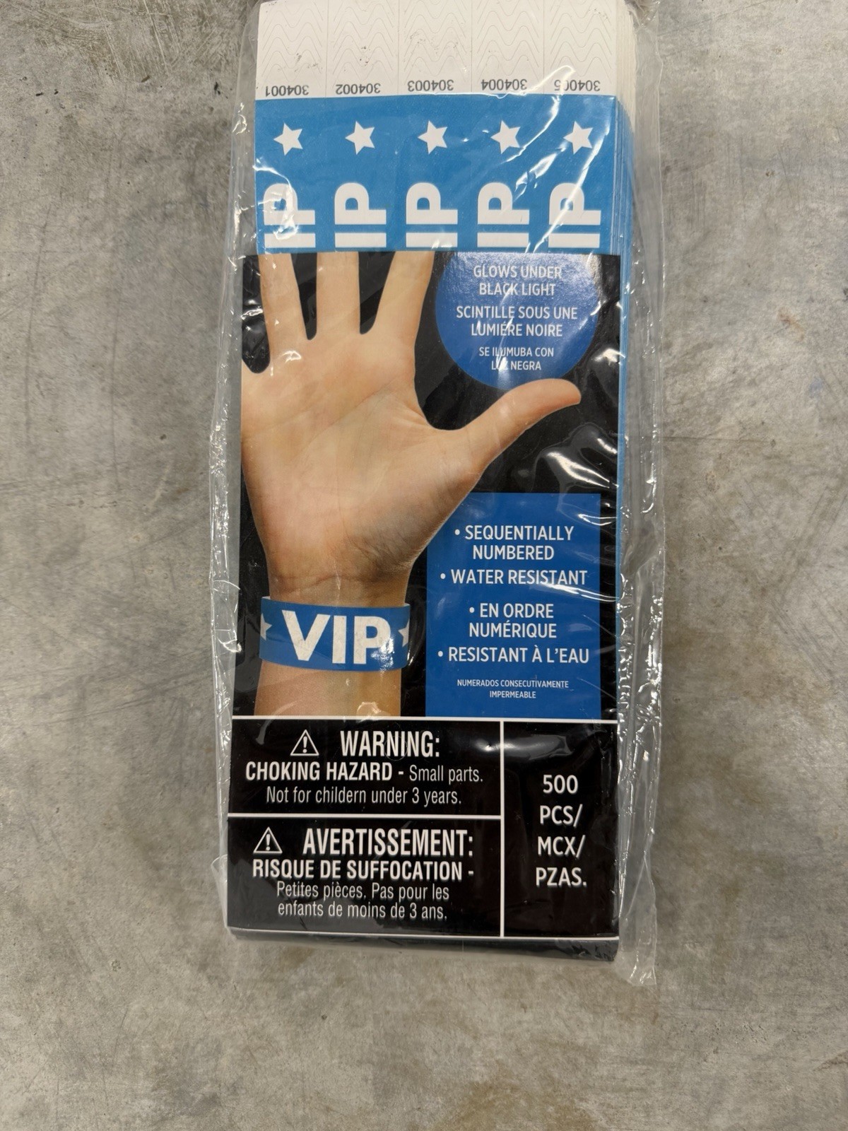 x3 500 VIP Wristbands Blue Sequentially Numbered Glow Under Black Light gallery