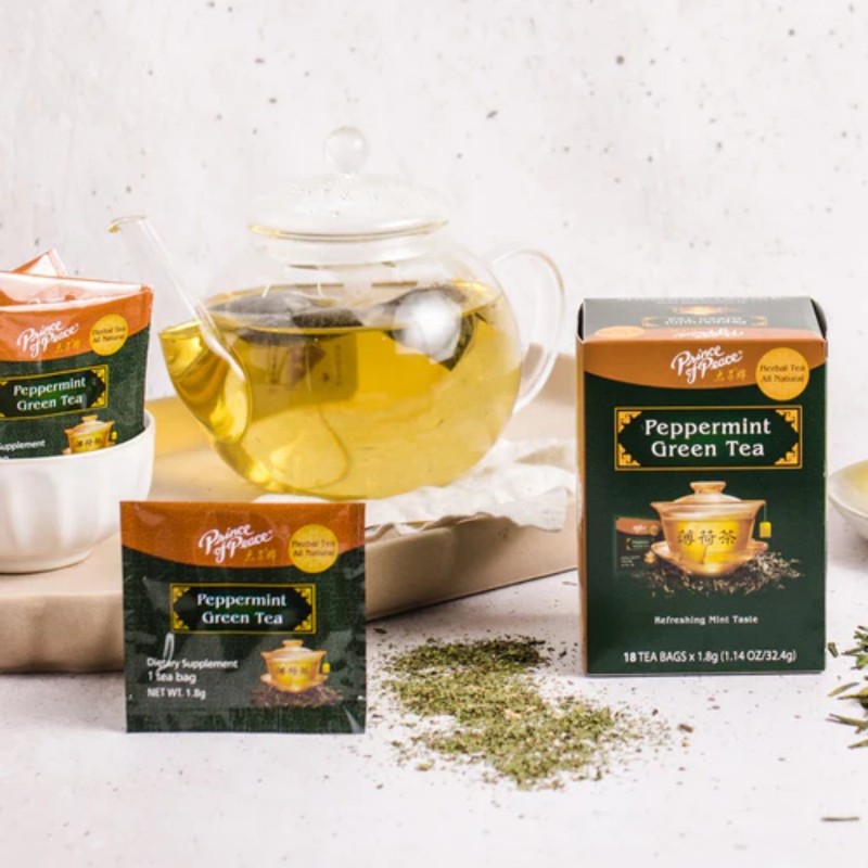 Peppermint Green Tea Herbal Tea- 6 Boxes- 18 Tea Bags Each Box -Prince of Peace gallery