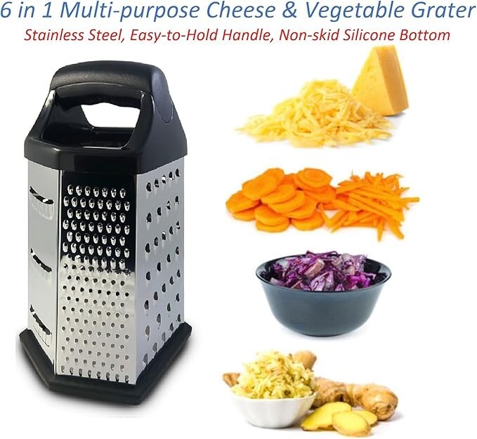 Box Graters for Kitchen, 6 Sided, Multi-purpose Cheese/Veggies, Stainless Steel gallery