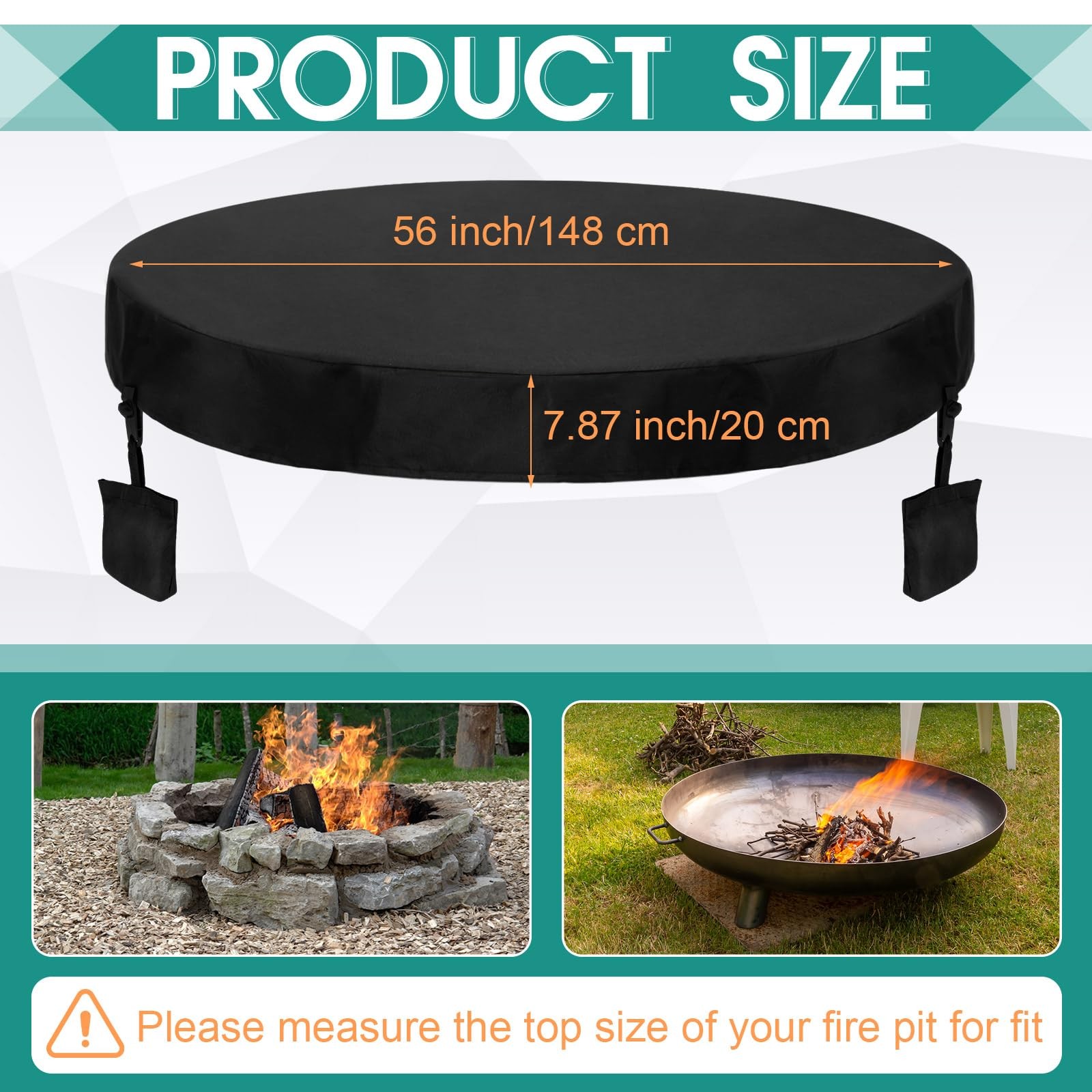 52-57 Inch Fire Pit Cover Round for in Ground 600D Oxford Cloth Waterproof He... gallery