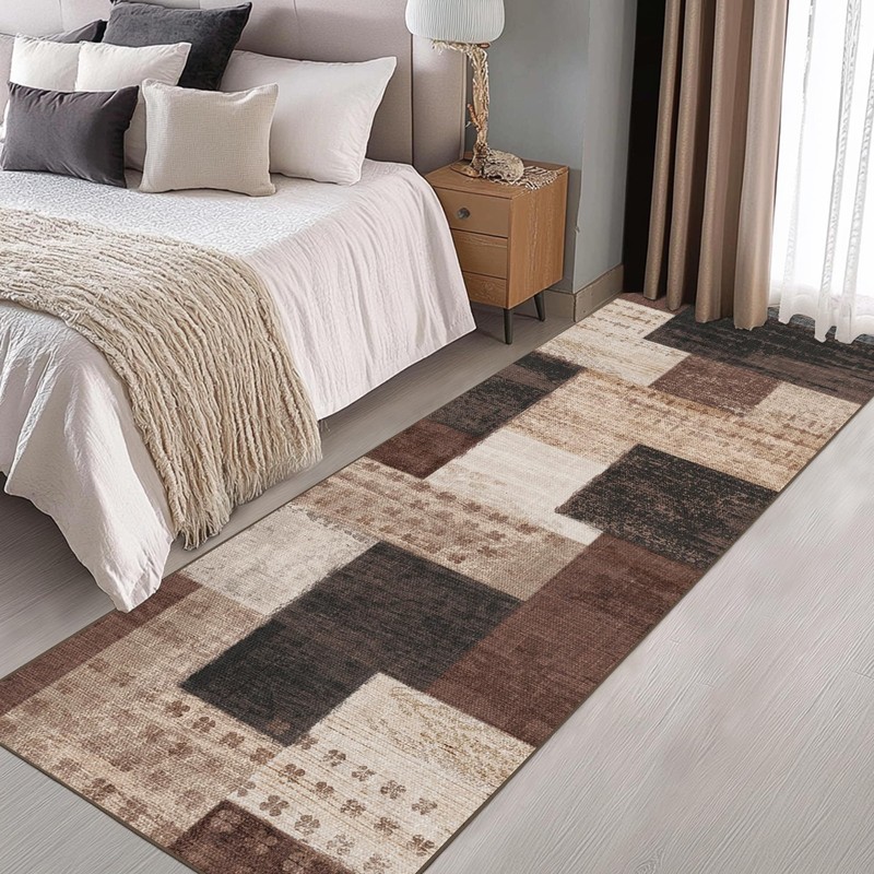 QDUIDU Modern Geometric Patchwork Indoor Runner Rug for Living Room, Chocolat... gallery