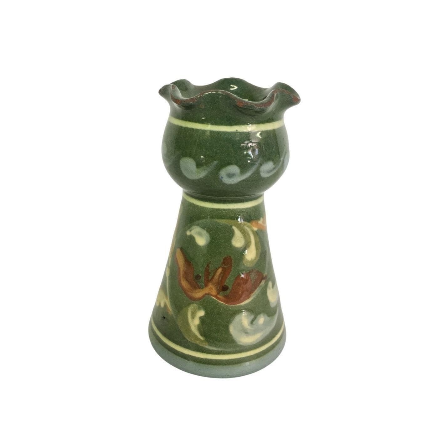 Small Antique Aller Vale Devon Green Pottery Vase Floral Ruffle 5 In gallery