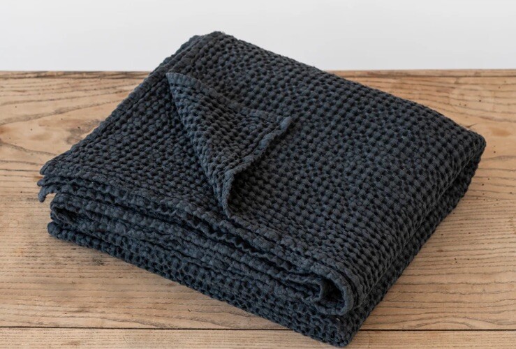 Magic Linen Dark Gray Waffle Throw Blanket 53”x81” Linen Cotton Handmade gallery