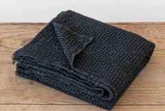 Magic Linen Dark Gray Waffle Throw Blanket 53”x81” Linen Cotton Handmade