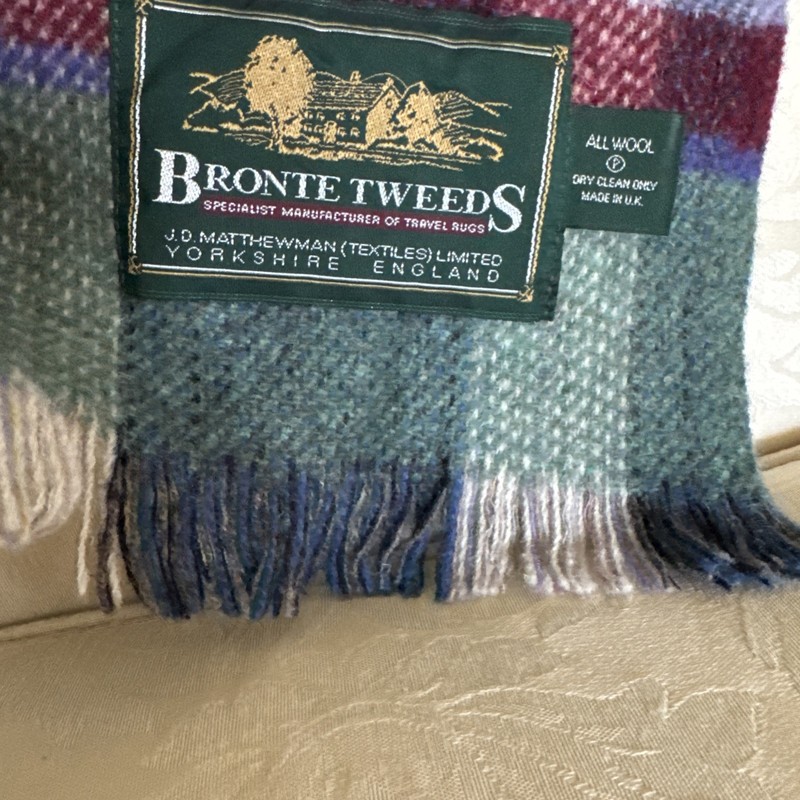 Bronte Tweeds Wool Plaid Throw Blanket Blue Teal Cranberry Yorkshire, England gallery