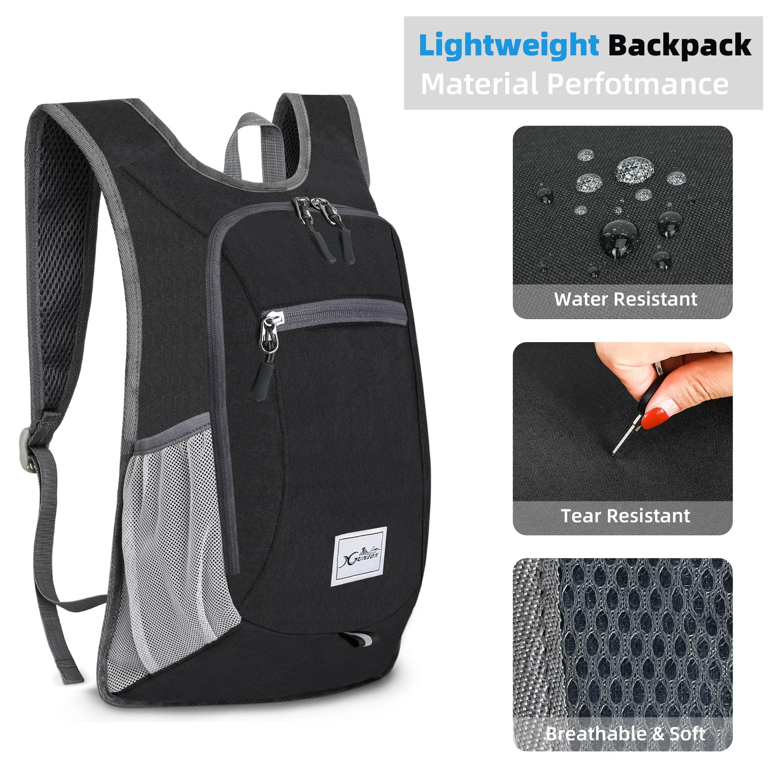 10L Small Travel Backpack, Black, Lightweight, Foldable, Packable, Hiking 5
