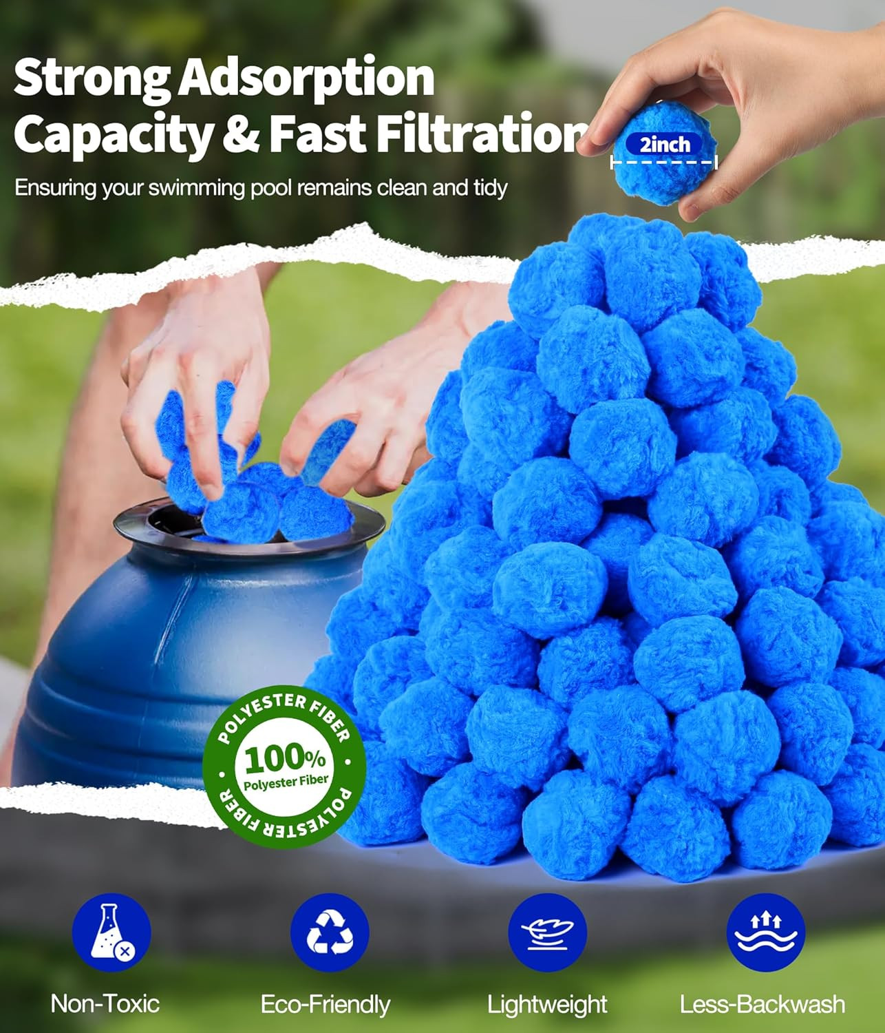 3.5 lbs Pool Filter Balls for Sand Pump, Reusable Blue Pool Filter Media Balls R gallery