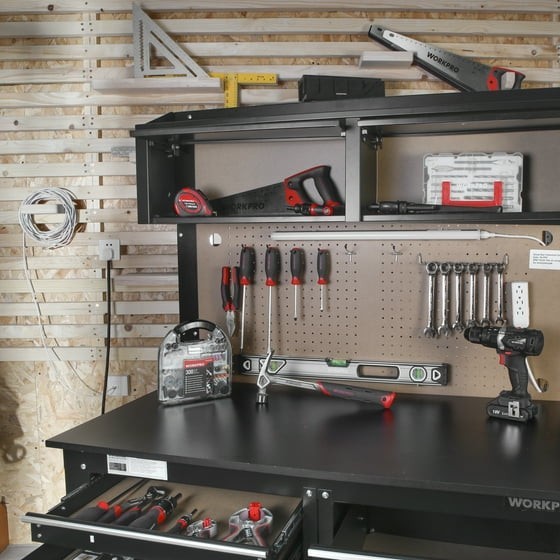 WORKPRO 2-in-1 48-inch Workbench and Cabinet Combo with Light, Steel, Wood gallery