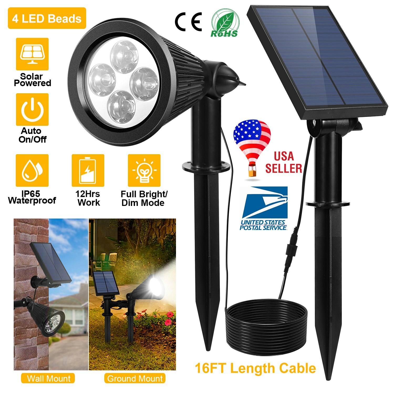 USA Solar Powered Spotlight Outdoor Garden Lawn Landscape Waterproof LED Lamp gallery