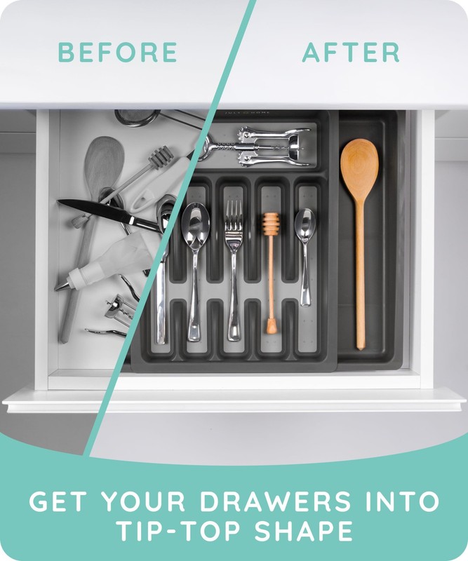JULY HOME Expandable Kitchen Drawer Organizer - Plastic 10"L x 10"W, Black gallery