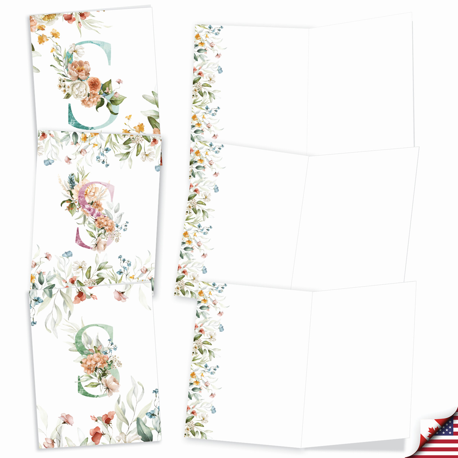 20 Asst'd Blank Notecards w/ Envelopes (10 Designs, 2 Each) Flowering Initial S gallery