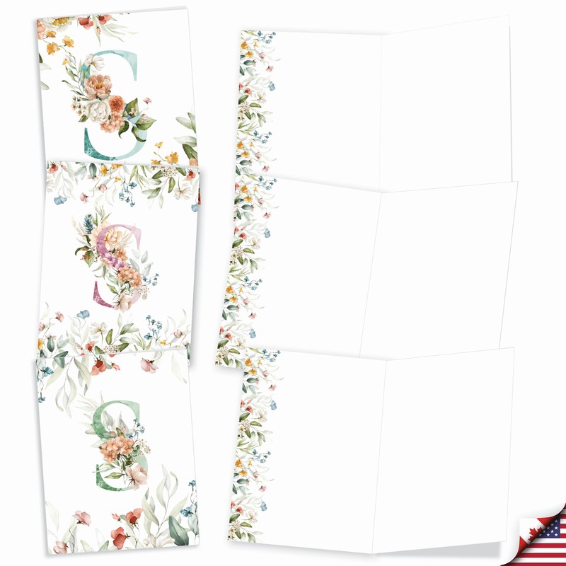 20 Asst'd Blank Notecards w/ Envelopes (10 Designs, 2 Each) Flowering Initial S gallery