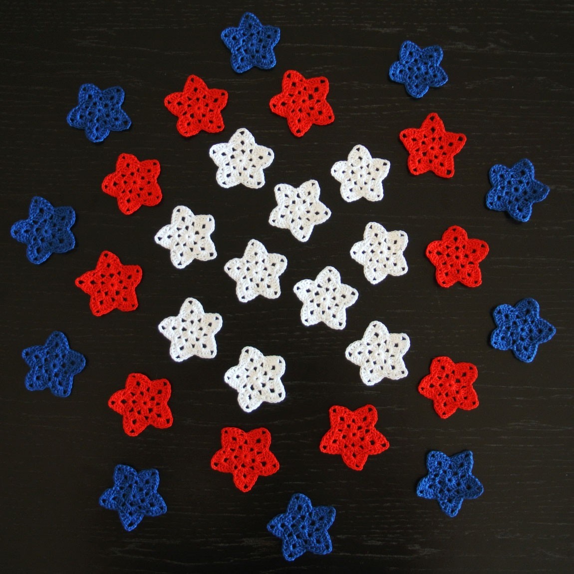 30 pcs Tiny Crochet Stars–HandmadeCottonApplique-2inch/5cm–Red White Blue, #216 gallery