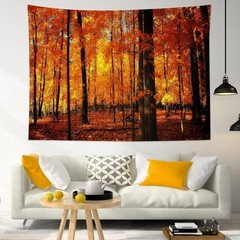LB Fall Tapestry Wall Hanging Maple Forest in Autumn 3D 40L x 60W, Orange3