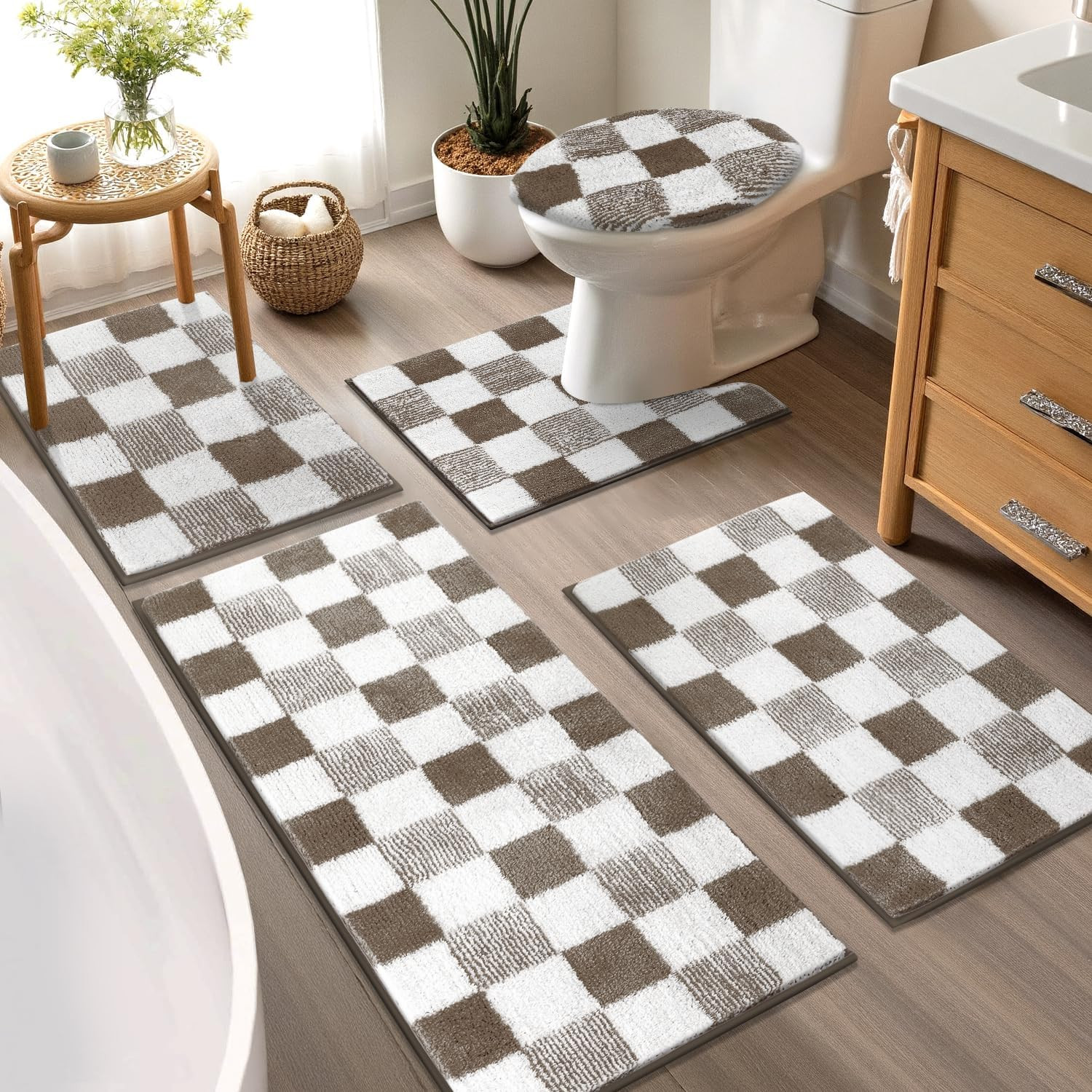 Yamaziot Checkered Bathroom Rug Sets 5 Piece, Non-Slip Ultra Absorbent Microfibe gallery