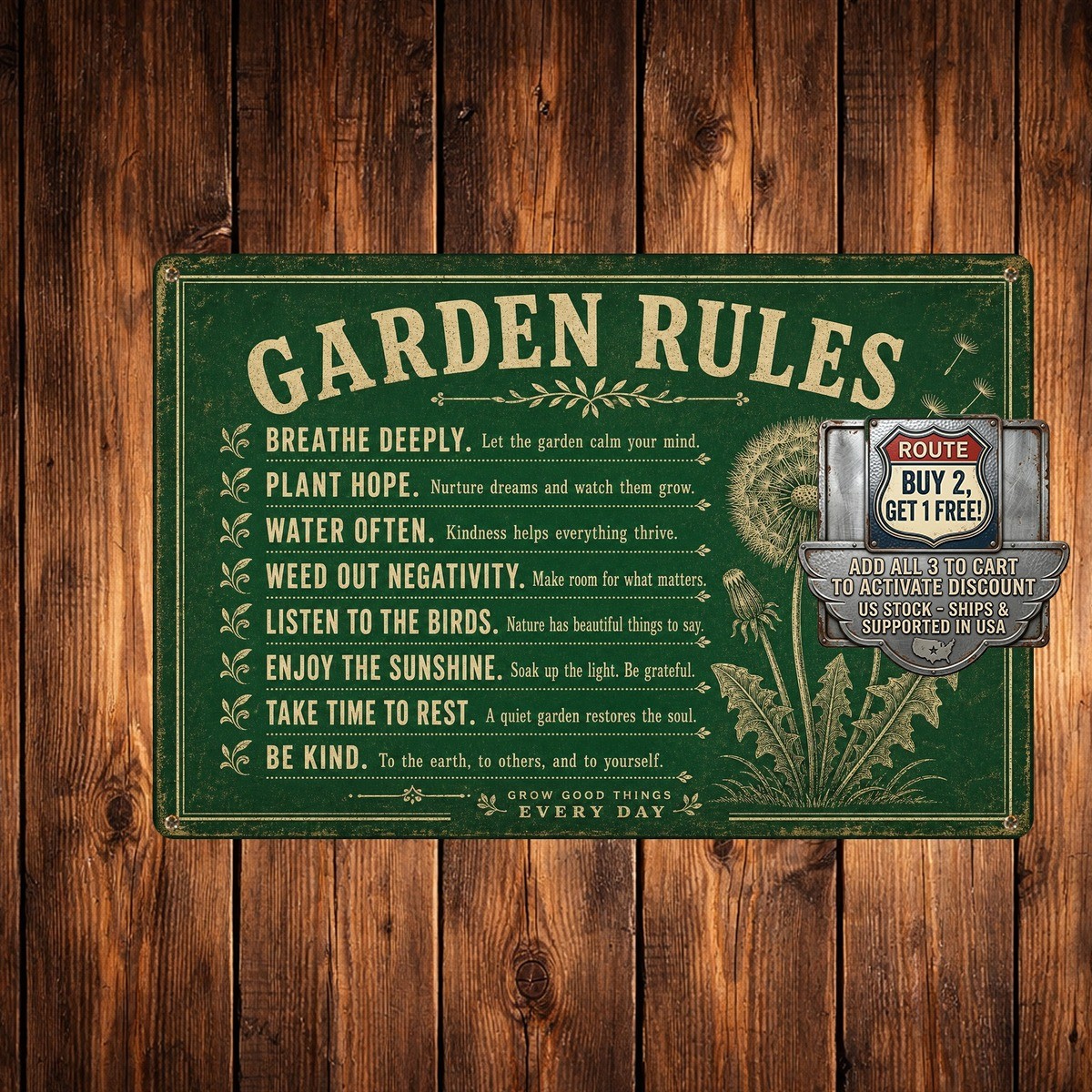 Retro Green Vintage Style Backyard Garden Rules Tin Sign gallery
