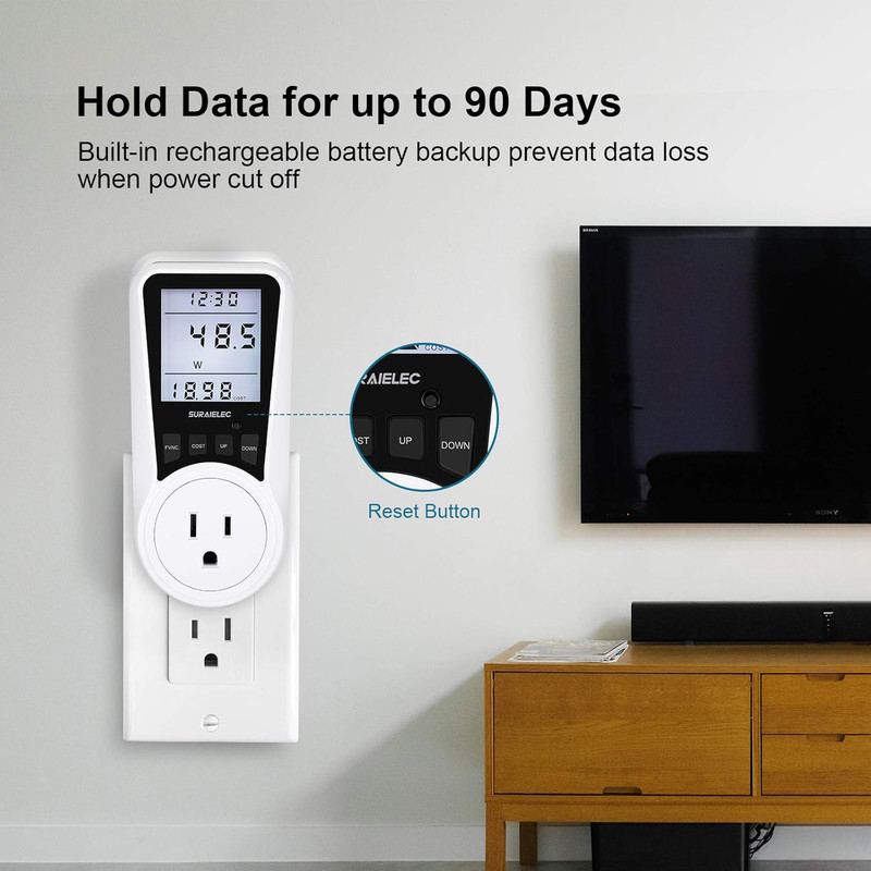 Watt Meter, Plug-In Socket Power Meter, Auto Cost Calculator, Backlit Large Disp gallery