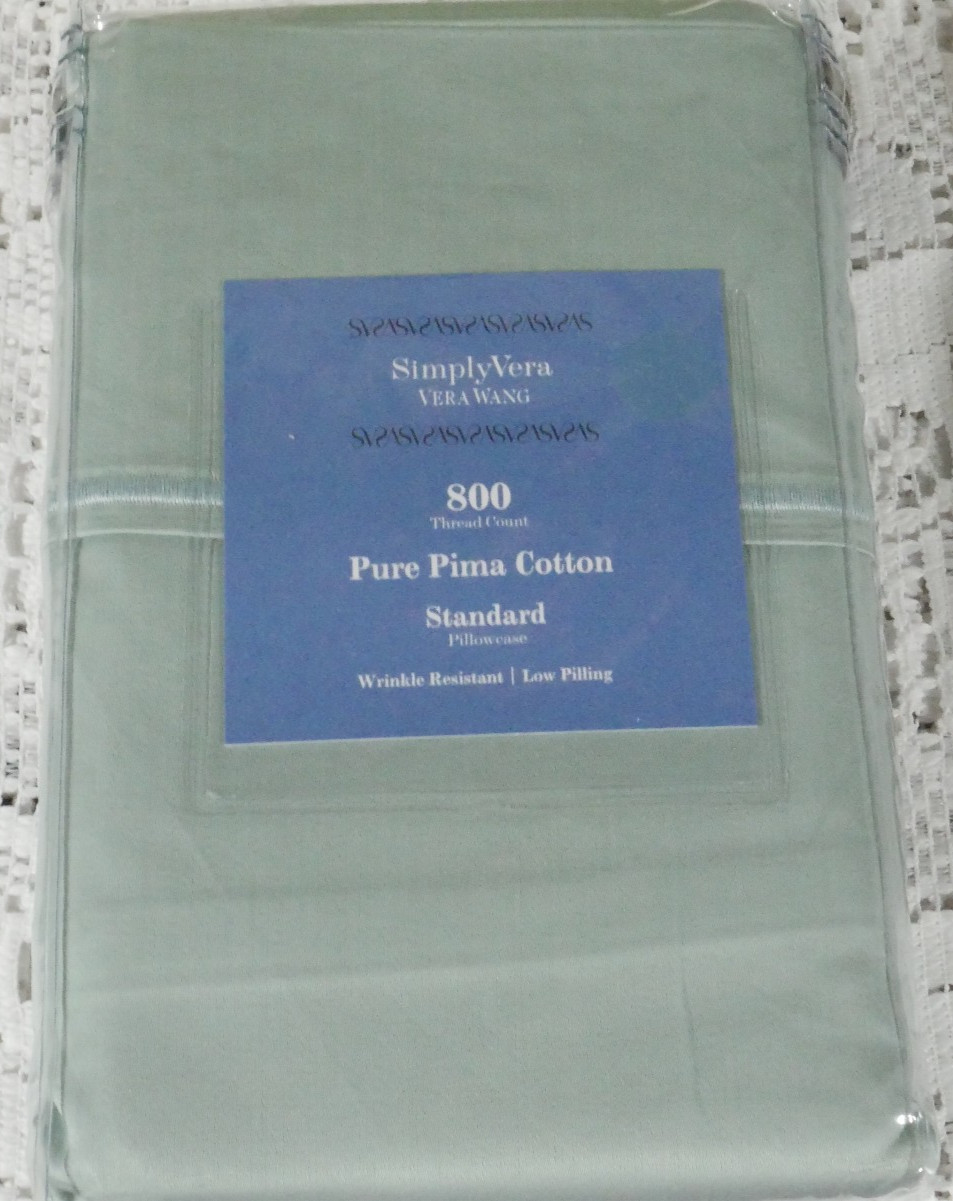 NIP SIMPLY VERA WANG 800TC SPA BLUE COTTON STANDARD PILLOWCASES ENVELOPE CLOSE gallery
