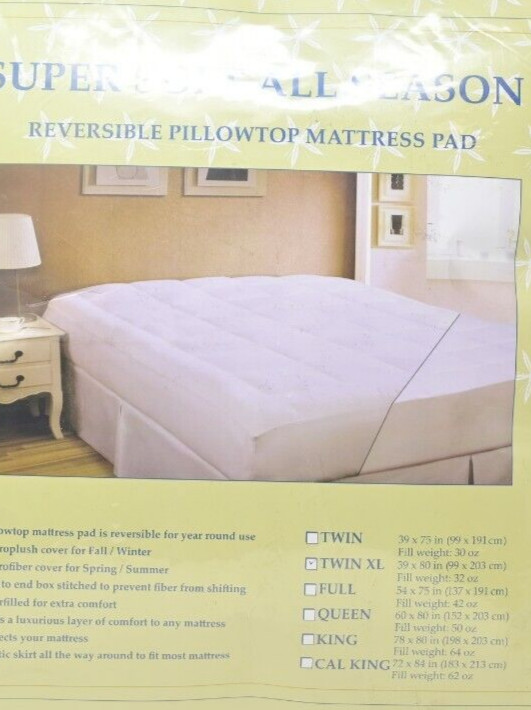 Super Soft All Season Reversible Pillowtop Mattress Pad White Twin XL gallery
