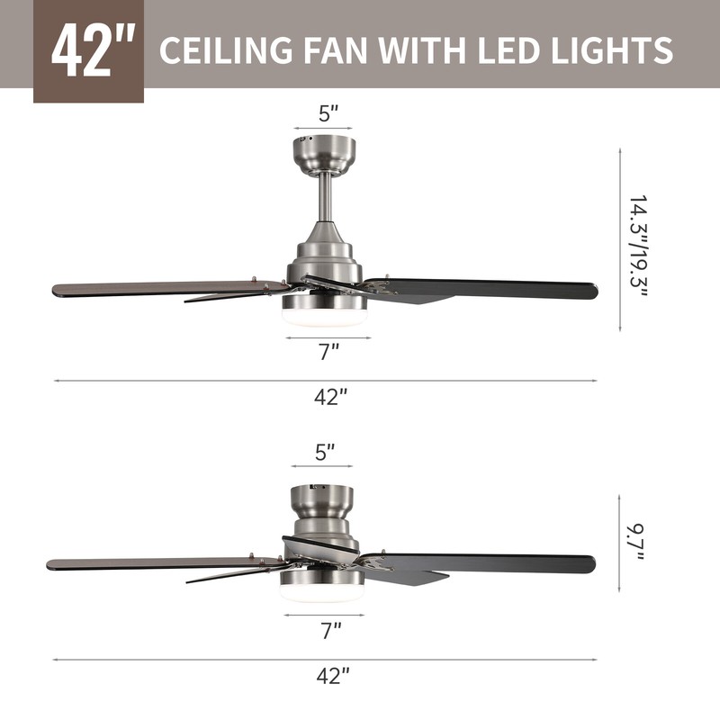 42'' Brushed Nickel Low Profile Ceiling Fan Light w/ Remote 6 Speed Dimable LED gallery