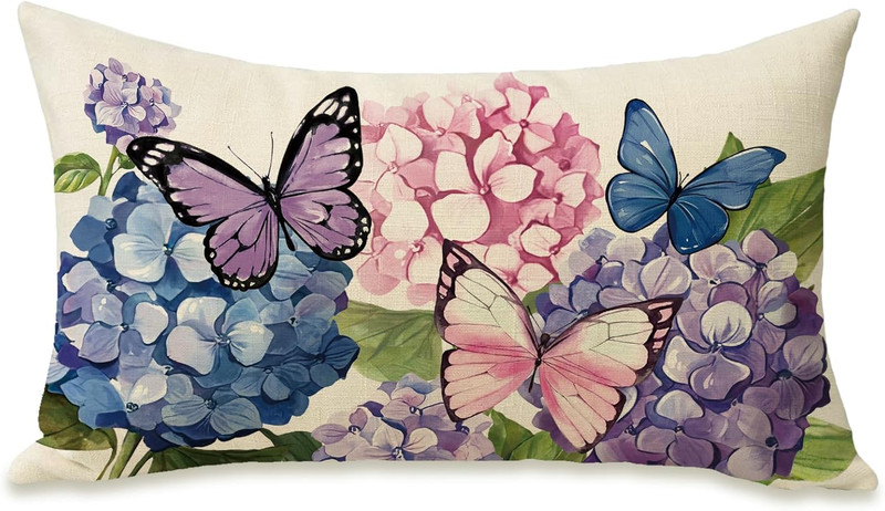 Spring Summer Lumbar Decorative Rectangle Pillow Cover 12 X 20, Hydrangea Flower gallery