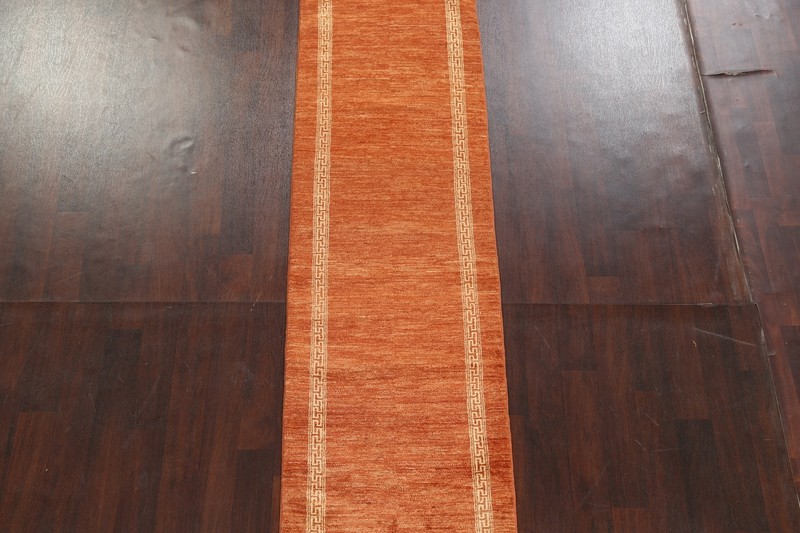 Bordered Gabbeh Kashkoli Oriental Runner Rug ORANGE Hand-knotted 2' 7" x 8' 11" gallery