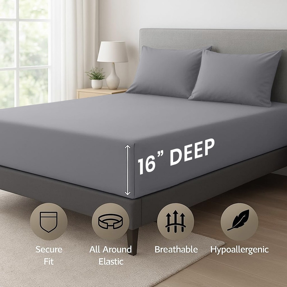 Microfiber Fitted Sheet Soft 16" Deep Hotel Quality Mattress Covers King Size
