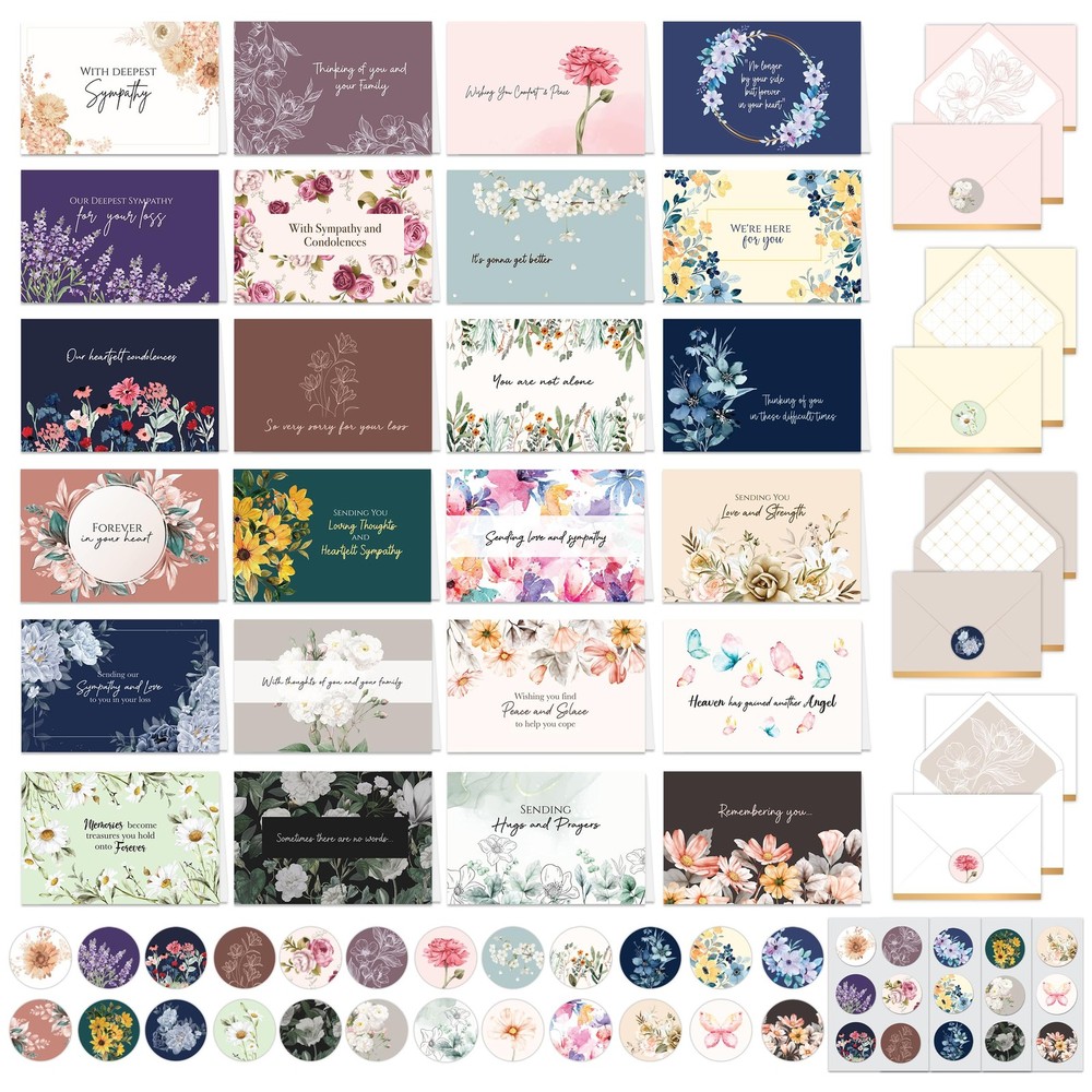 Decorably 24 Pack 6x4in Assorted Sympathy Cards with 6x4 inches,