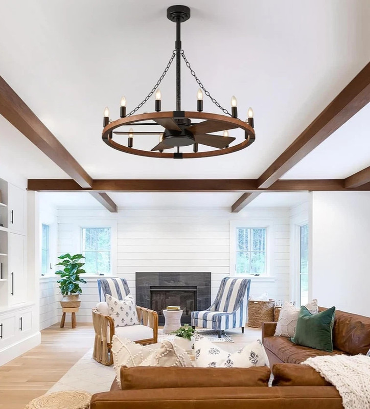 RUSTIC 35" FARMHOUSE WAGON Wheel CEILING FAN 12 LIGHTS Home Patio WALNUT / BLACK gallery
