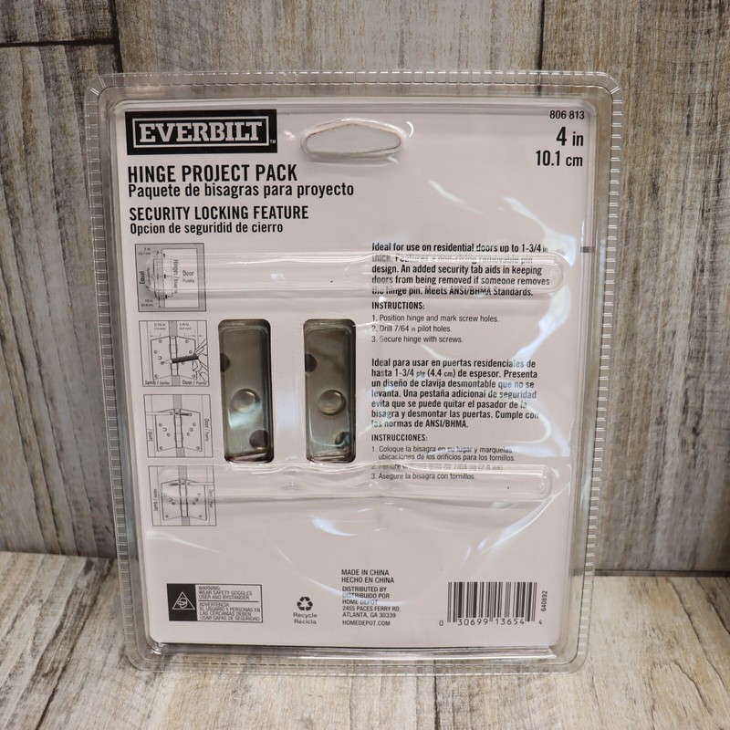 6 Pc- Everbilt 4 in. Security Door Hinge, Square Corners, Satin Nickel Finish gallery