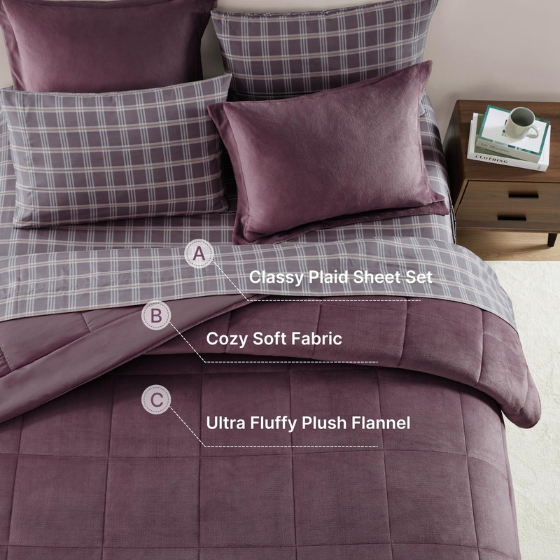 AMBERSPACE Plush King Size Comforter Set Purple, Flannel Velvet Comforter Se... gallery
