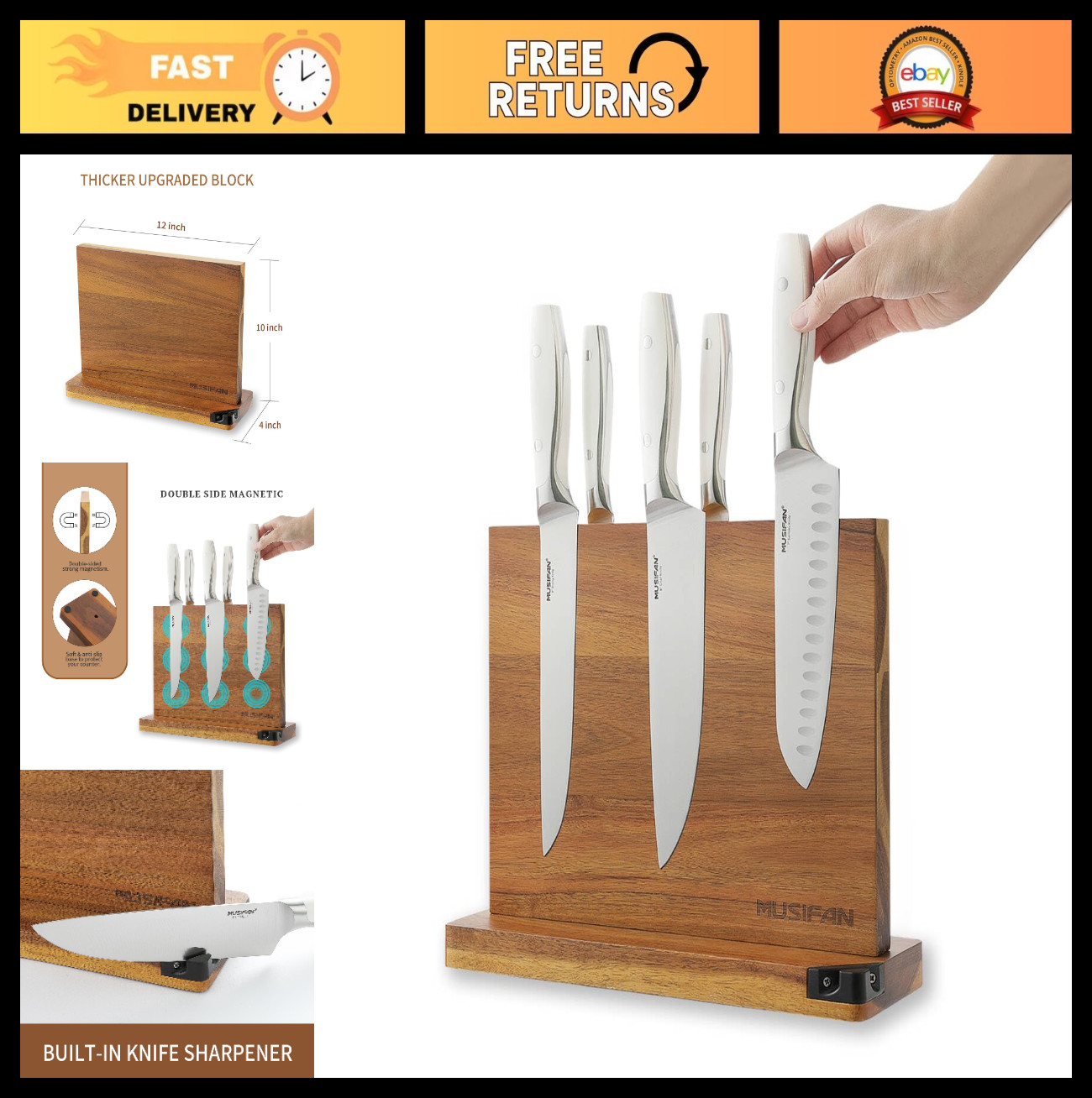 Magnetic Knife Block & Holder - Cutlery Display Stand with Sharpener - Kitchen S gallery