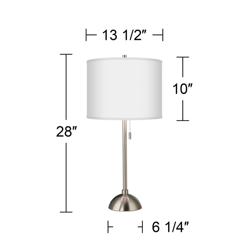 Modern Table Lamp Brushed Nickel Silver Blue Faux Silk Drum Shade Living Room gallery