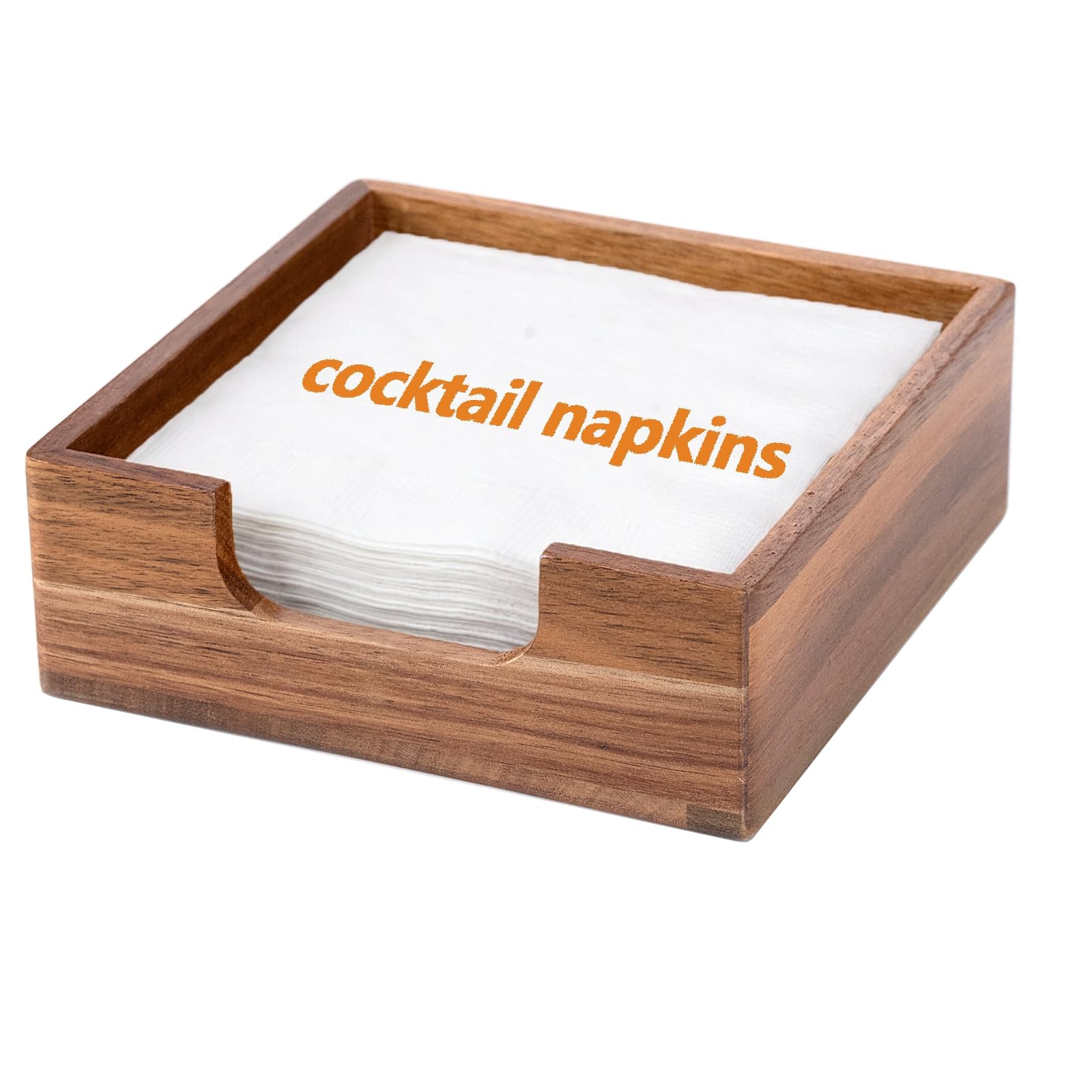 Acacia Cocktail Napkin Holder for Table, Wooden Napkin Holder, Flat Square Bever gallery